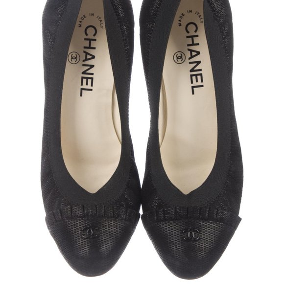 CHANEL Shoes - Chanel Black Metallic Suede Ruffle Toe Pumps